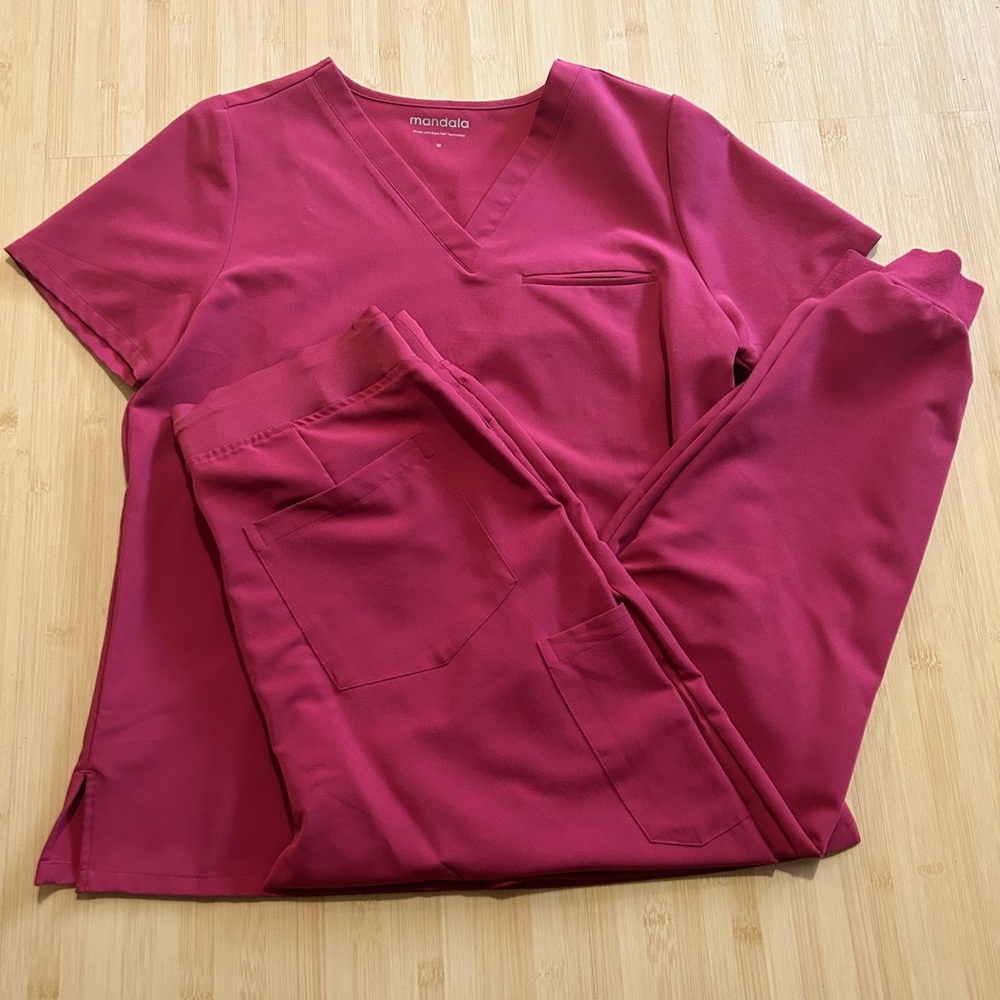 Women’s Deep Rose Mandala Jogger’s Scrub Set